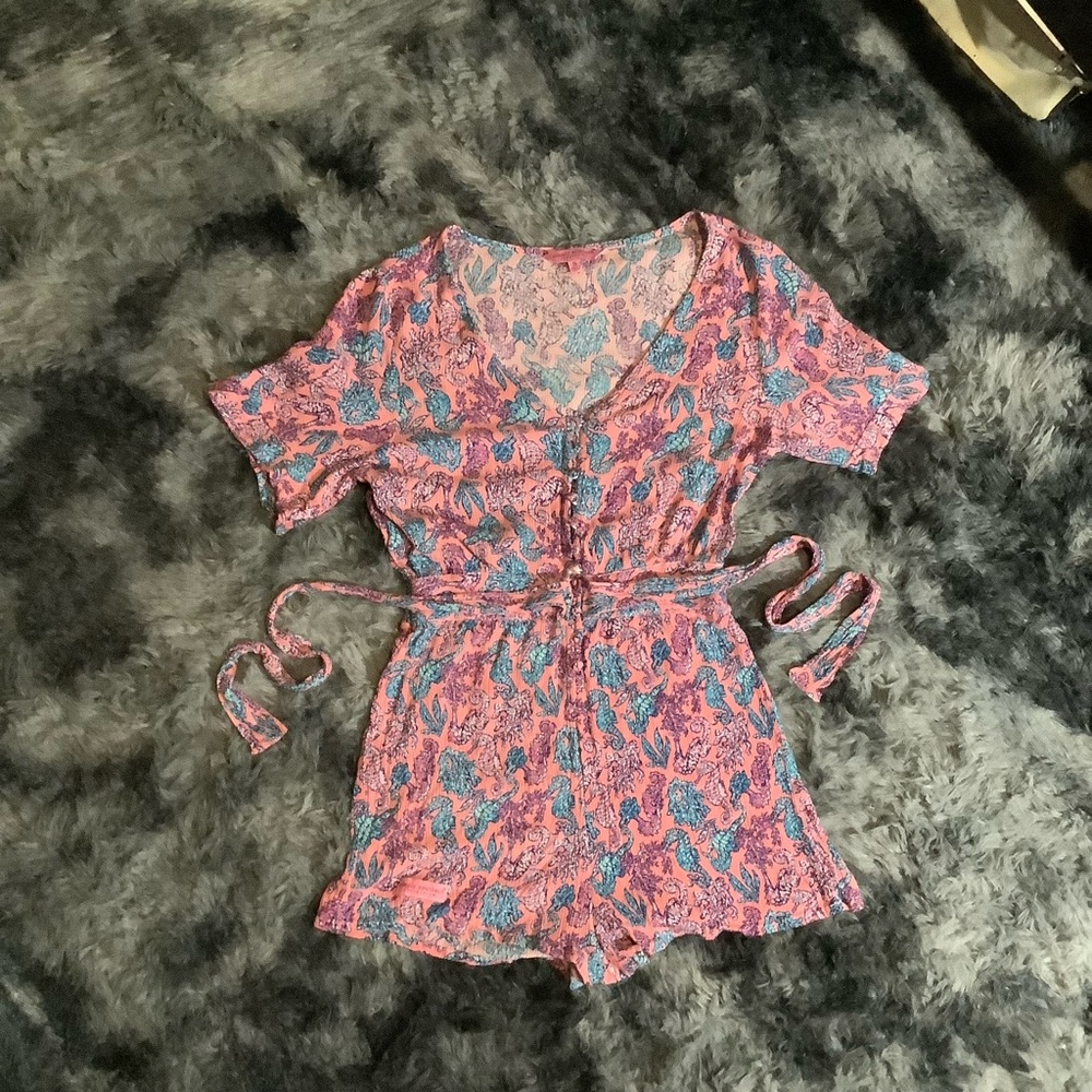 Woman’s Simply Southern Pink and Blue Floral Romper